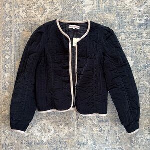 Free People Black Quilted Blazer with Cream Trim